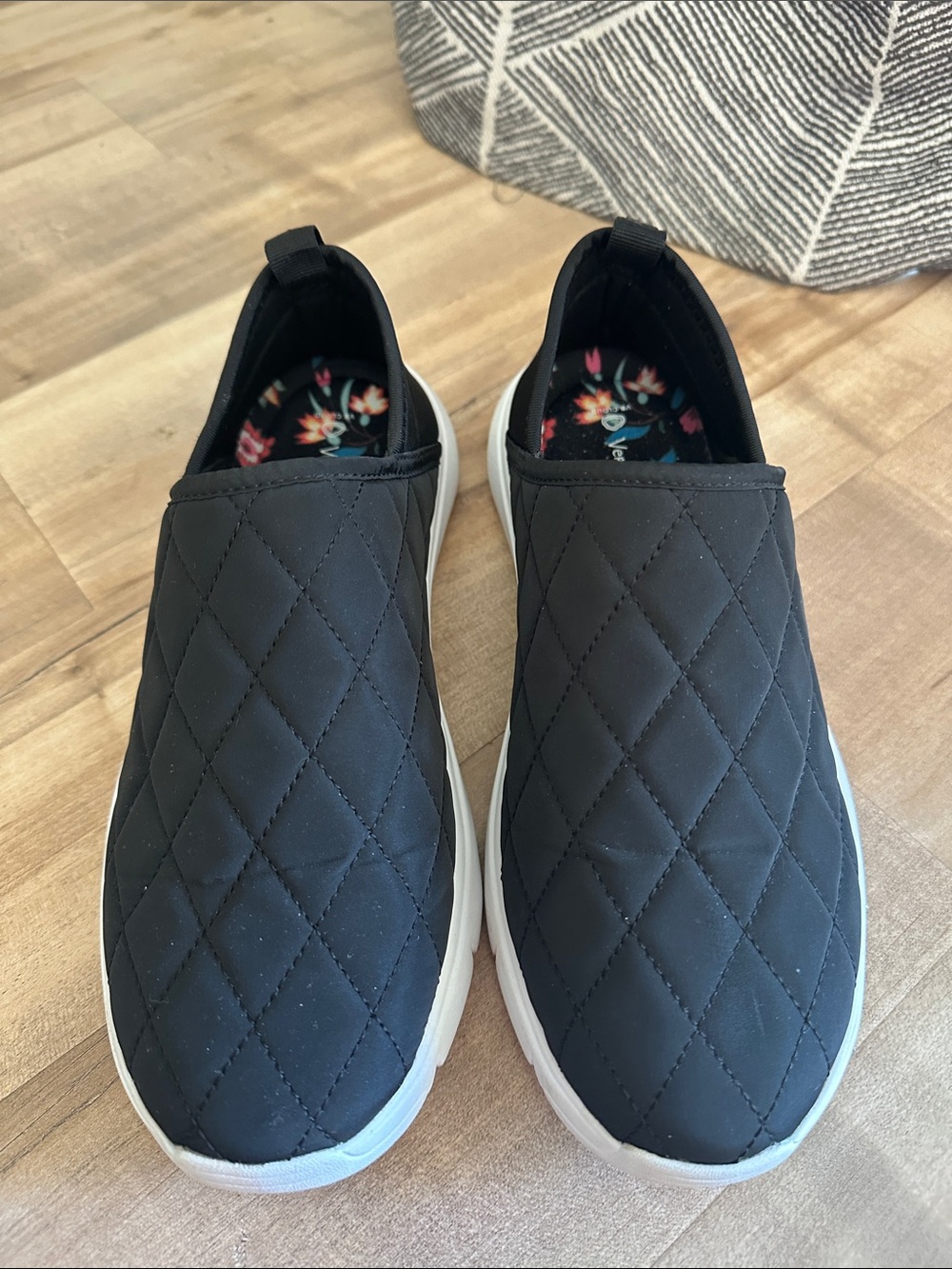 Vera Bradley Black Quilted Slip-On Loafers with Floral Insole